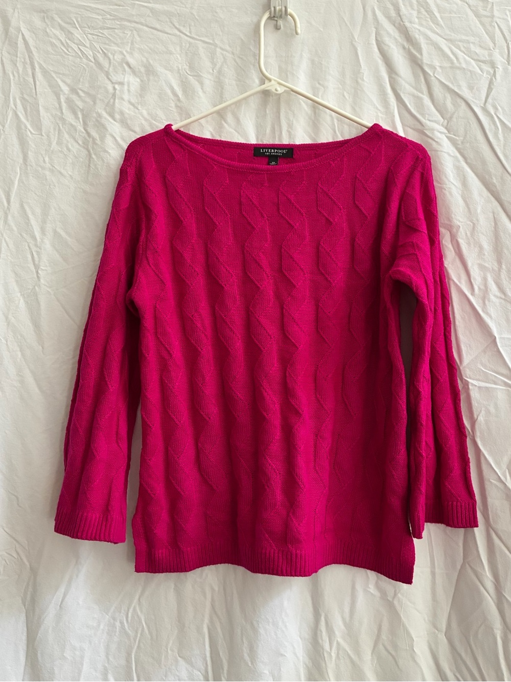 Liverpool Hot Pink Cable Knit Boat Neck Sweater